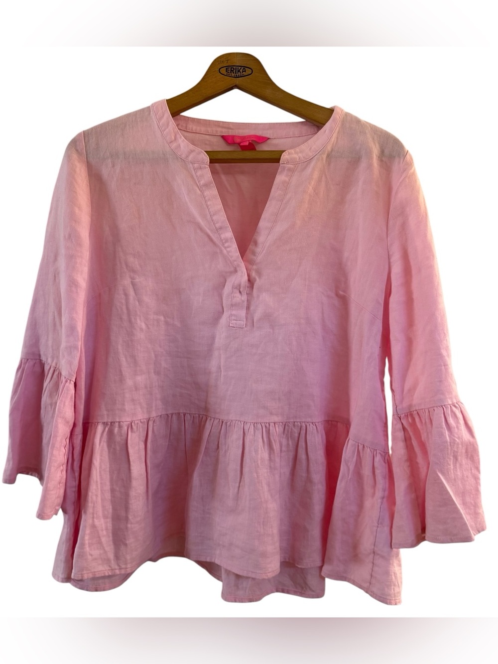 Lilly Pulitzer Bekah 100% Linen 3/4 Sleeve Pink Top Size large